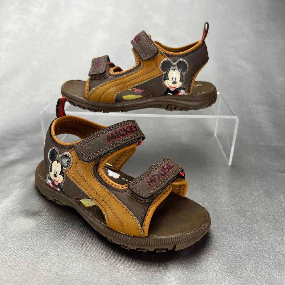 Disney Mickey Mouse Toddler Boys Brown Sport Sandals Size 8 Hook Loop Straps